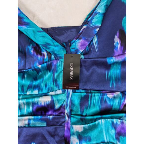 Express Design Studio Vintage Women's Purple Blue Silk Ruched Mini Dress Size 6 - Picture 6 of 12